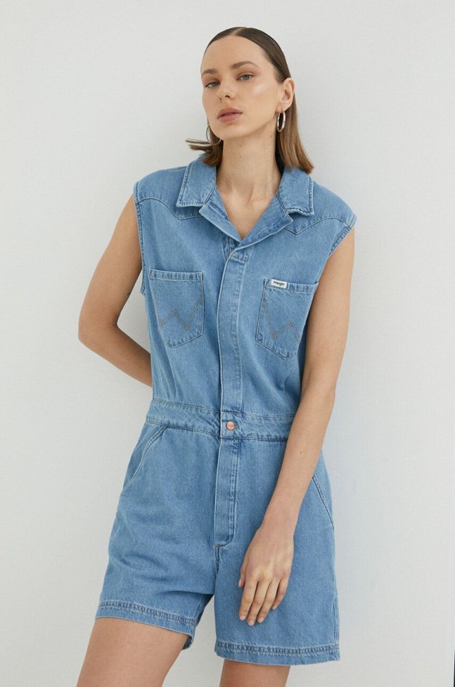 Джинсовий комбінезон Wrangler декольте трикутник колір блакитний