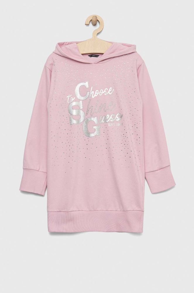 Дитяча бавовняна сукня Guess колір рожевий midi пряма (2885707)