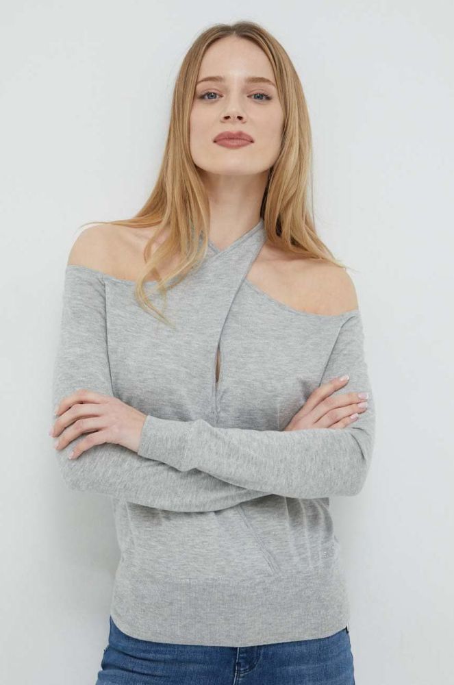 Светр з домішкою вовни Guess жіночий колір сірий легкий
