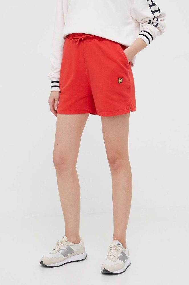 Бавовняні шорти Lyle & Scott колір червоний однотонні висока посадка