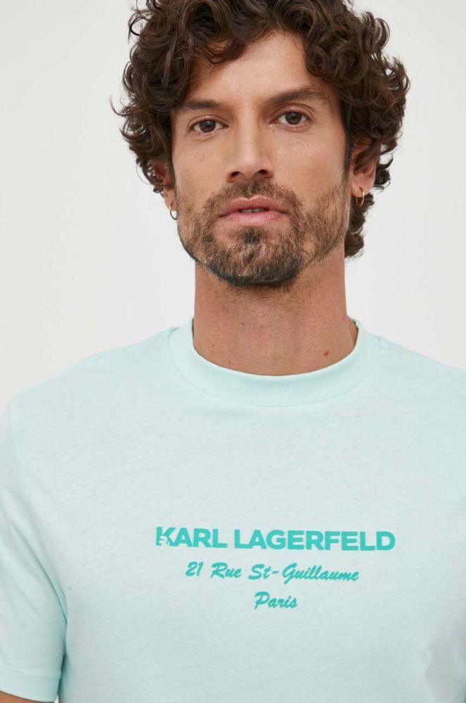 Футболка Karl Lagerfeld чоловічий колір бірюзовий з аплікацією (3628912)