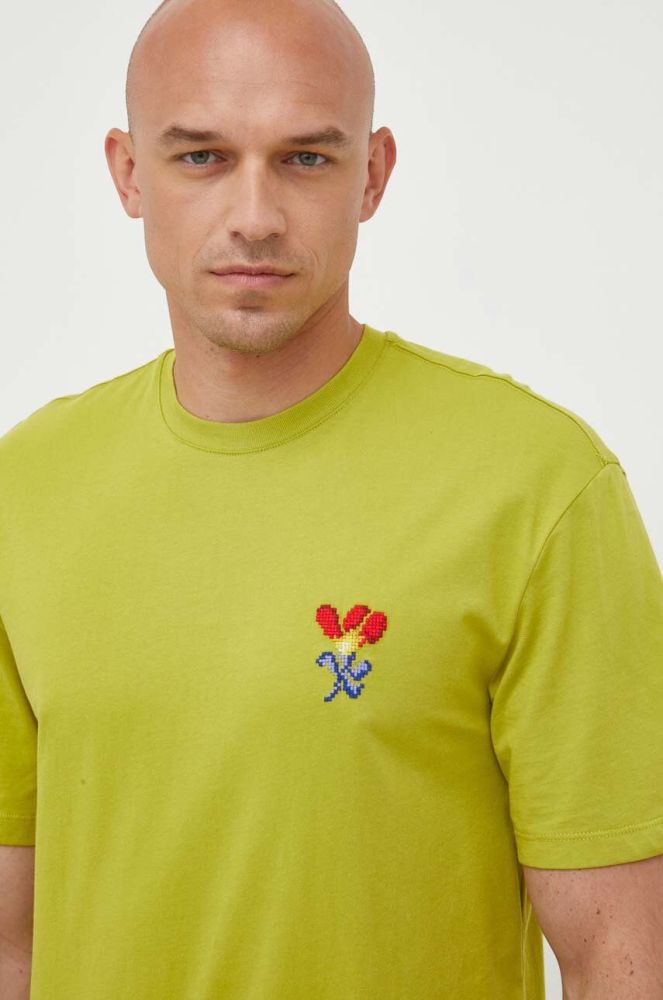 Бавовняна футболка United Colors of Benetton колір зелений візерунок (3343331)