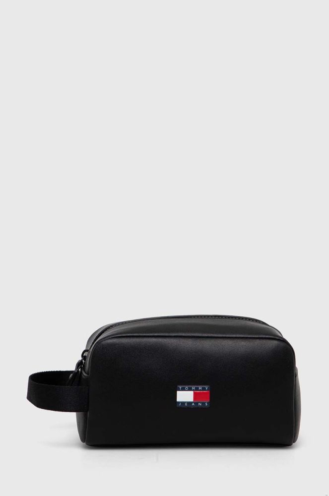Шкіряна косметичка Tommy Jeans колір чорний