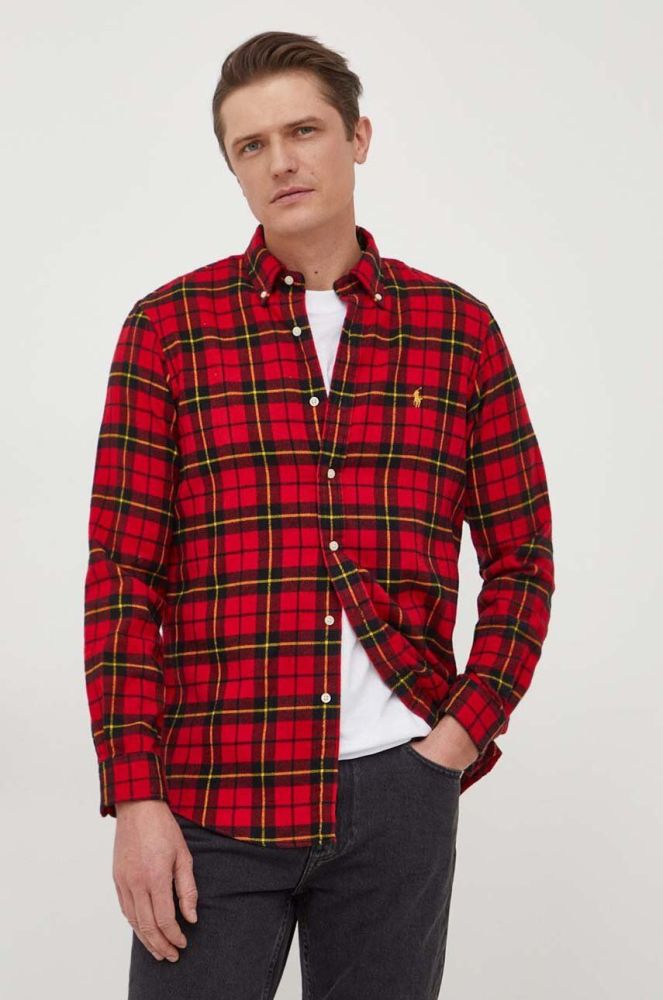 Бавовняна сорочка Polo Ralph Lauren чоловіча колір червоний regular комір button-down (3691670)