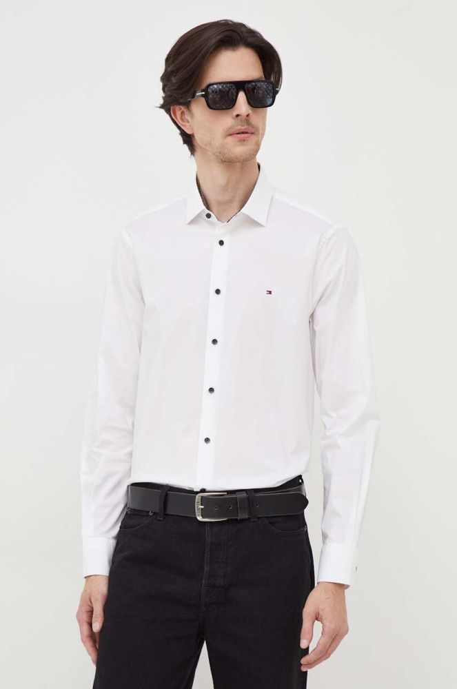 Сорочка Tommy Hilfiger чоловіча колір білий slim з італійським коміром
